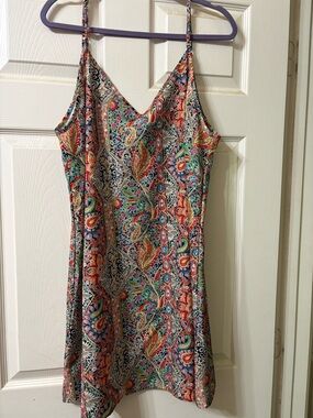 Women's Multicolor Paisley Slip Dress - V-Neck Spaghetti Straps